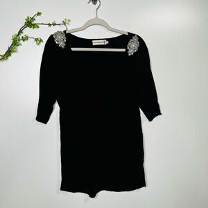 4 Love and LiberTy Black Silk Blend White Clear Rhinestone Shoulders